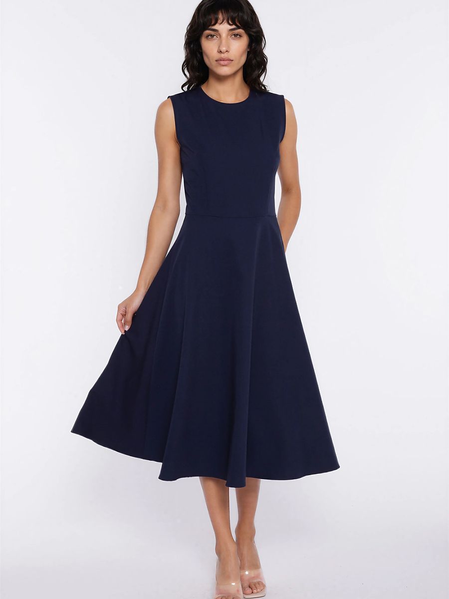 Robe midi Anne évasée, coloris bleu marine, photo 1