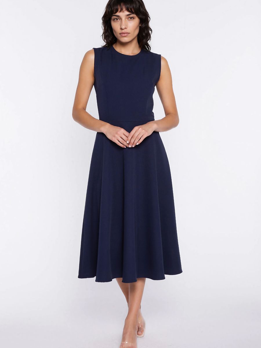 Robe midi Anne évasée, coloris bleu marine, photo 2