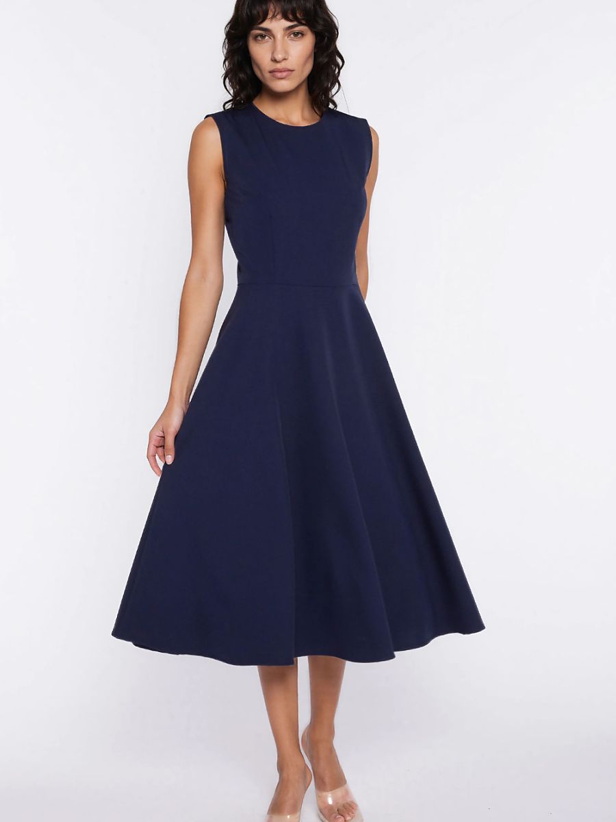 Robe midi Anne évasée, coloris bleu marine, photo 4