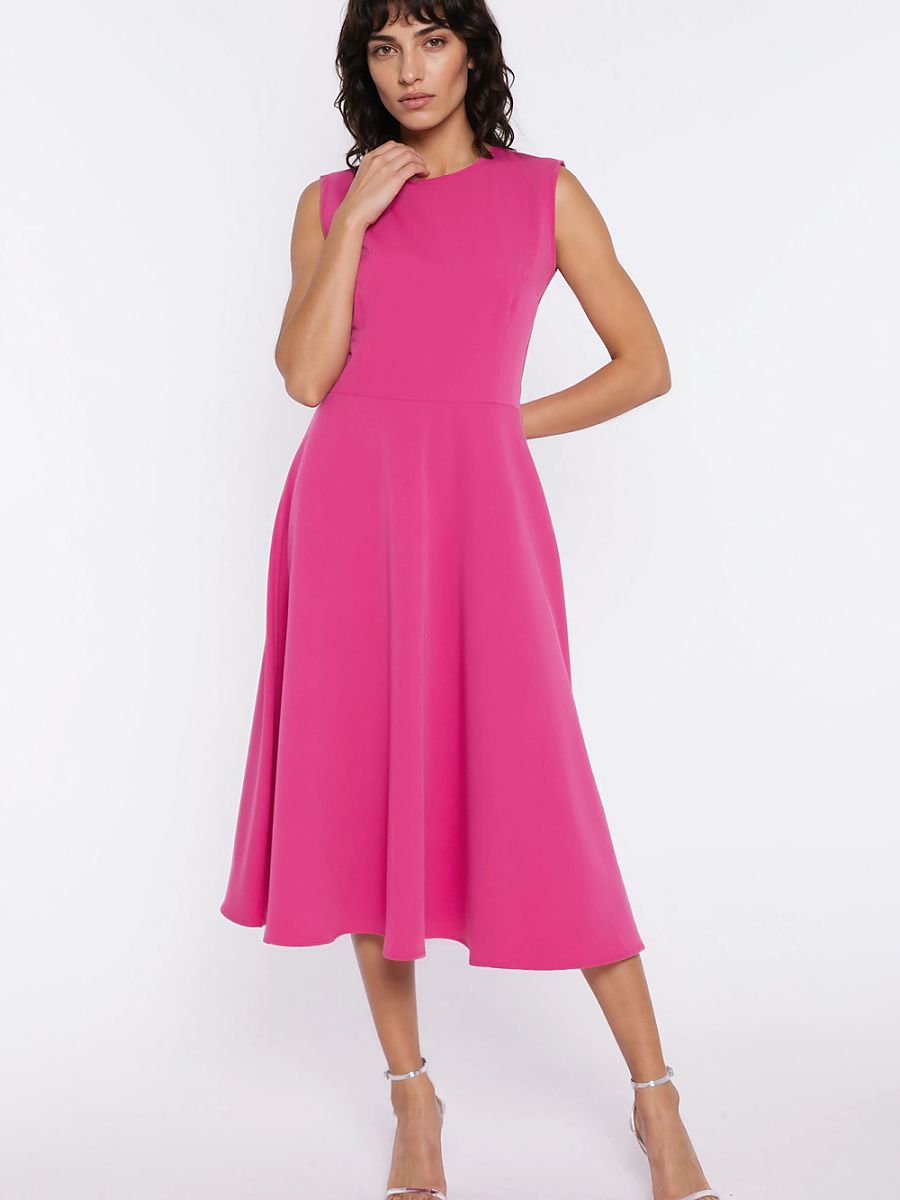 Robe midi Anne évasée, coloris fuchsia, photo 1