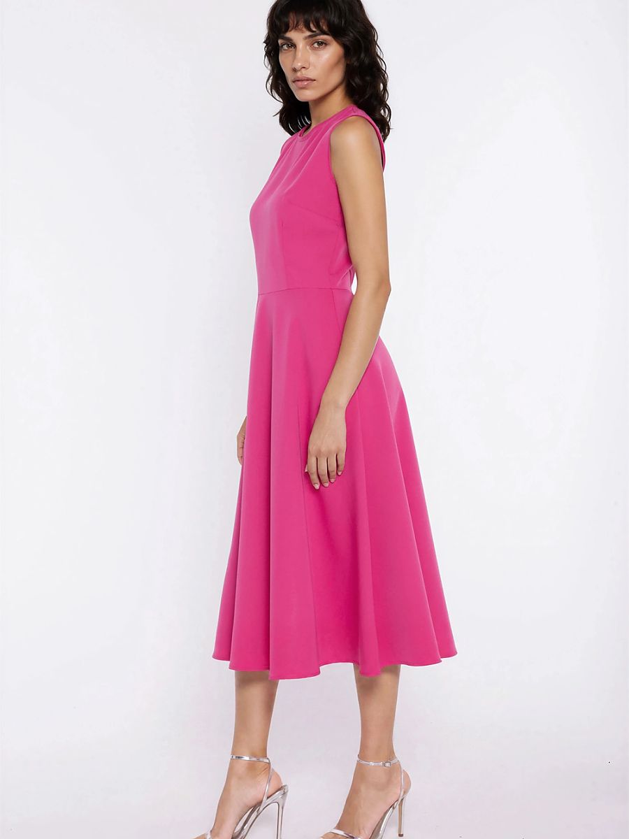Robe midi Anne évasée, coloris fuchsia, photo 2