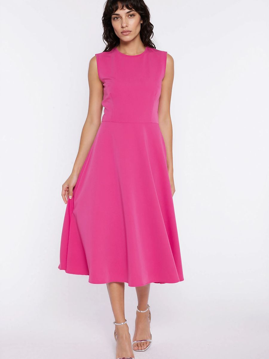 Robe midi Anne évasée, coloris fuchsia, photo 4