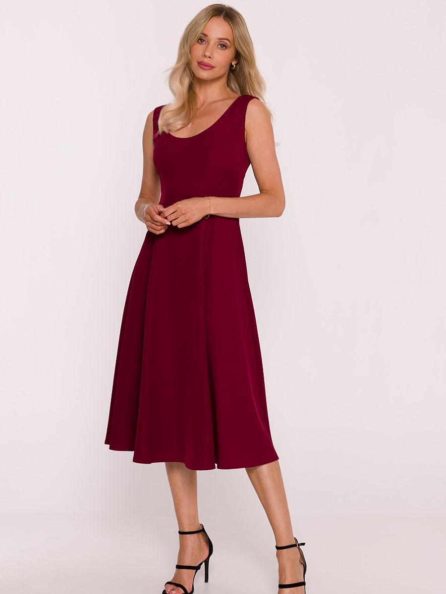 Robe midi Lucie évasée, coloris bordeaux, photo 2