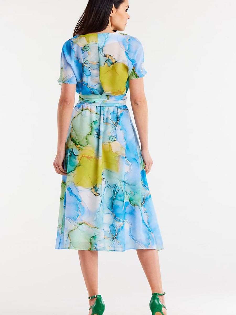 Robe midi fleurie Iris, coloris aquarelle bleue, photo 3