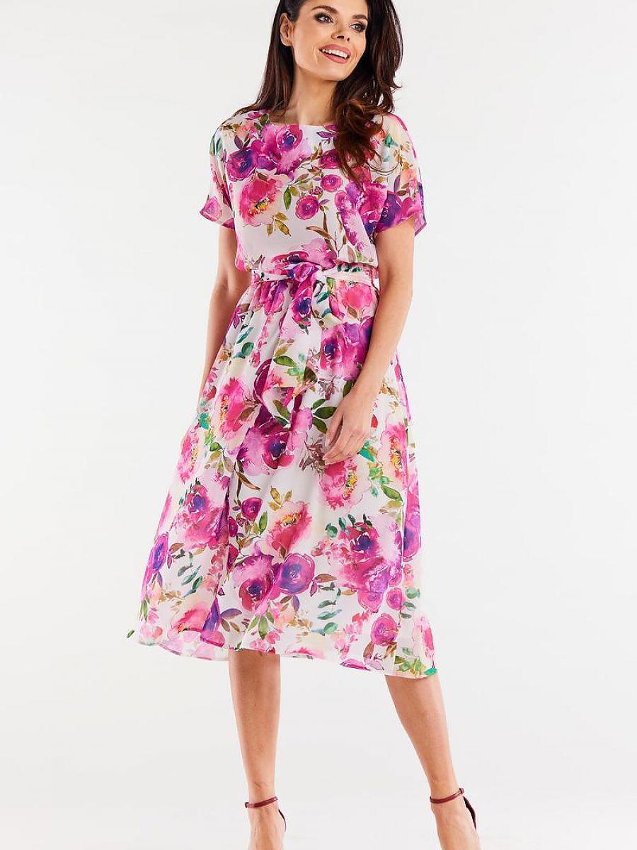 Robe midi fleurie Iris, coloris fleuri rose, photo 2