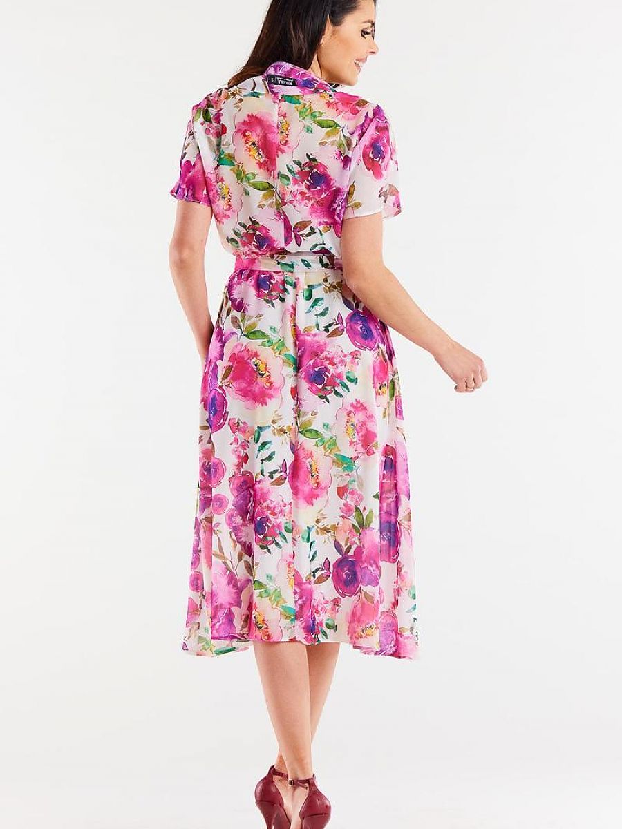 Robe midi fleurie Iris, coloris fleuri rose, photo 3