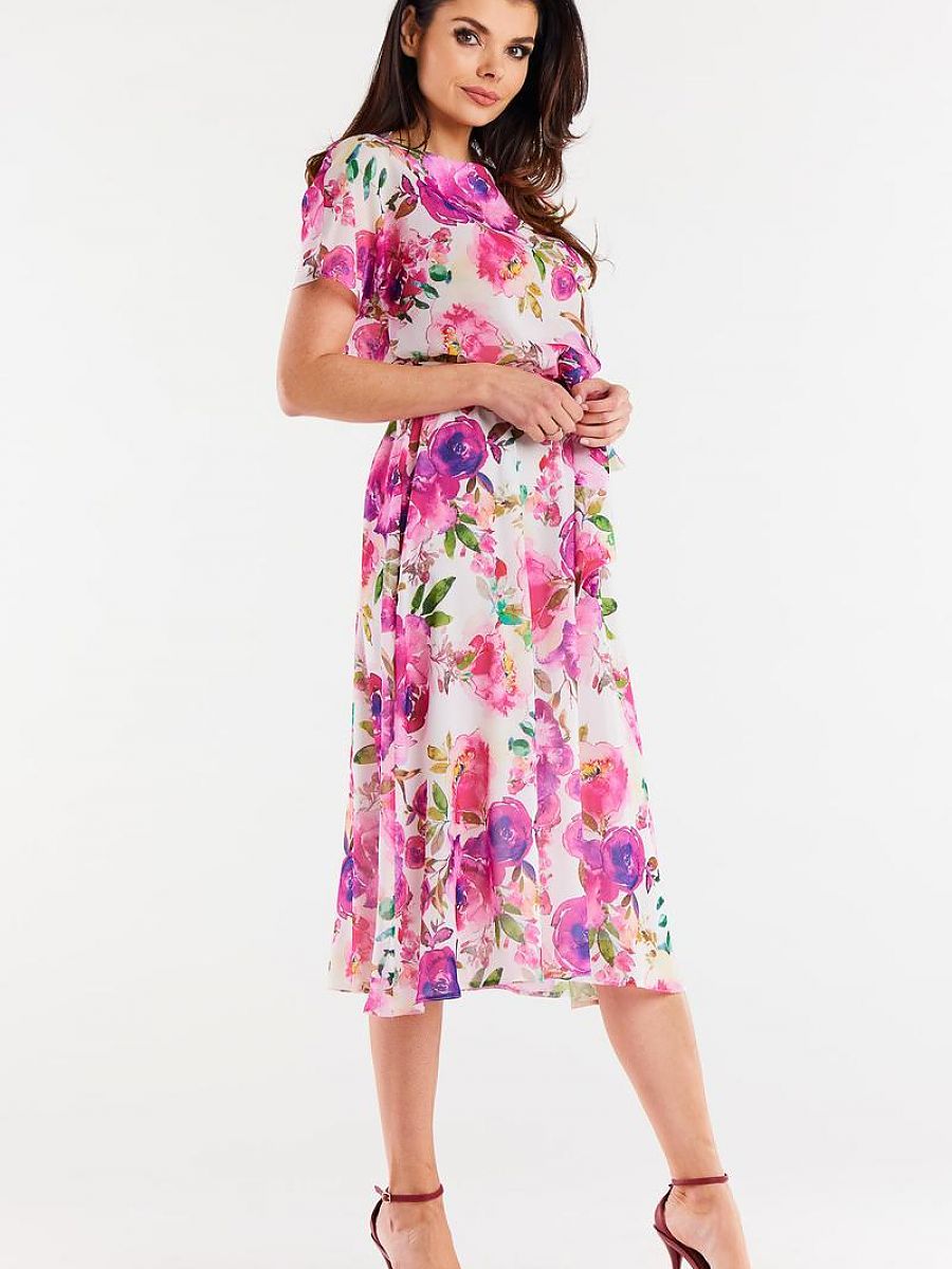 Robe midi fleurie Iris, coloris fleuri rose, photo 4