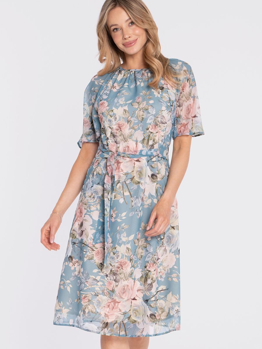 Robe midi fleurie Capucine, coloris fleuri bleu, photo 1