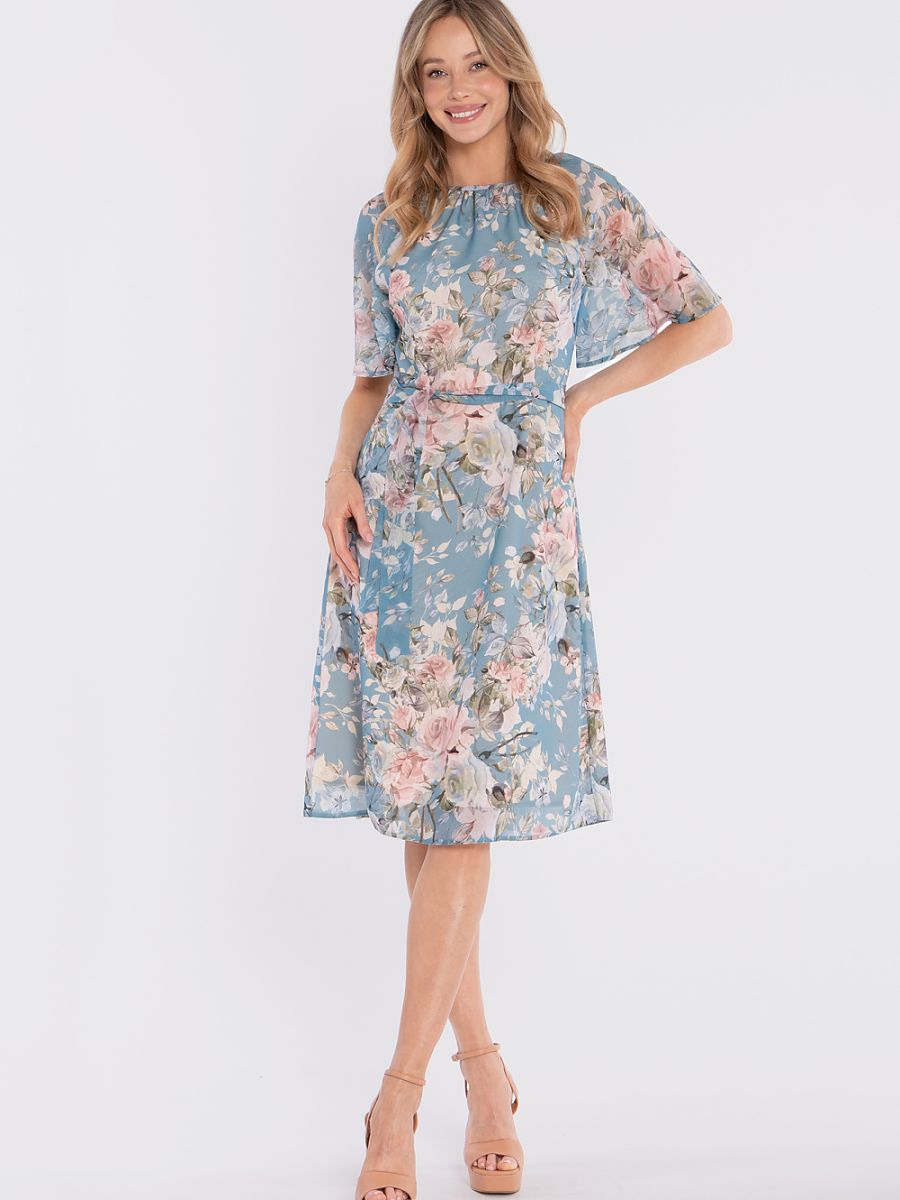 Robe midi fleurie Capucine, coloris fleuri bleu, photo 2