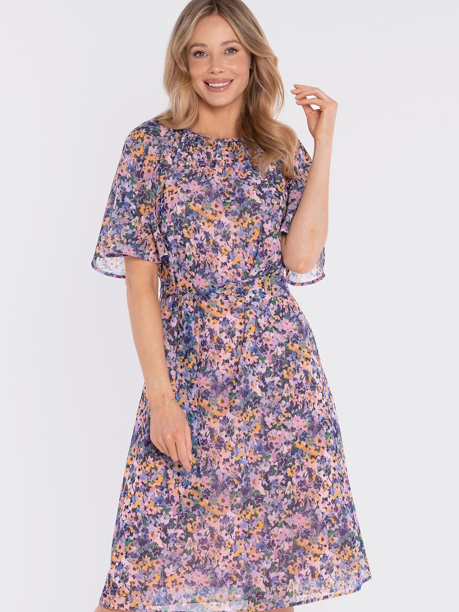 Robe midi fleurie Capucine, coloris fleuri lilas, photo 1