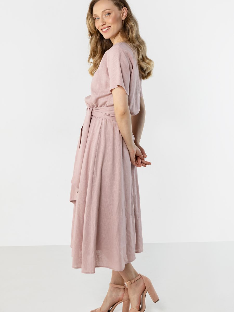 Robe midi Lou en lin, coloris rose poudré, photo 2