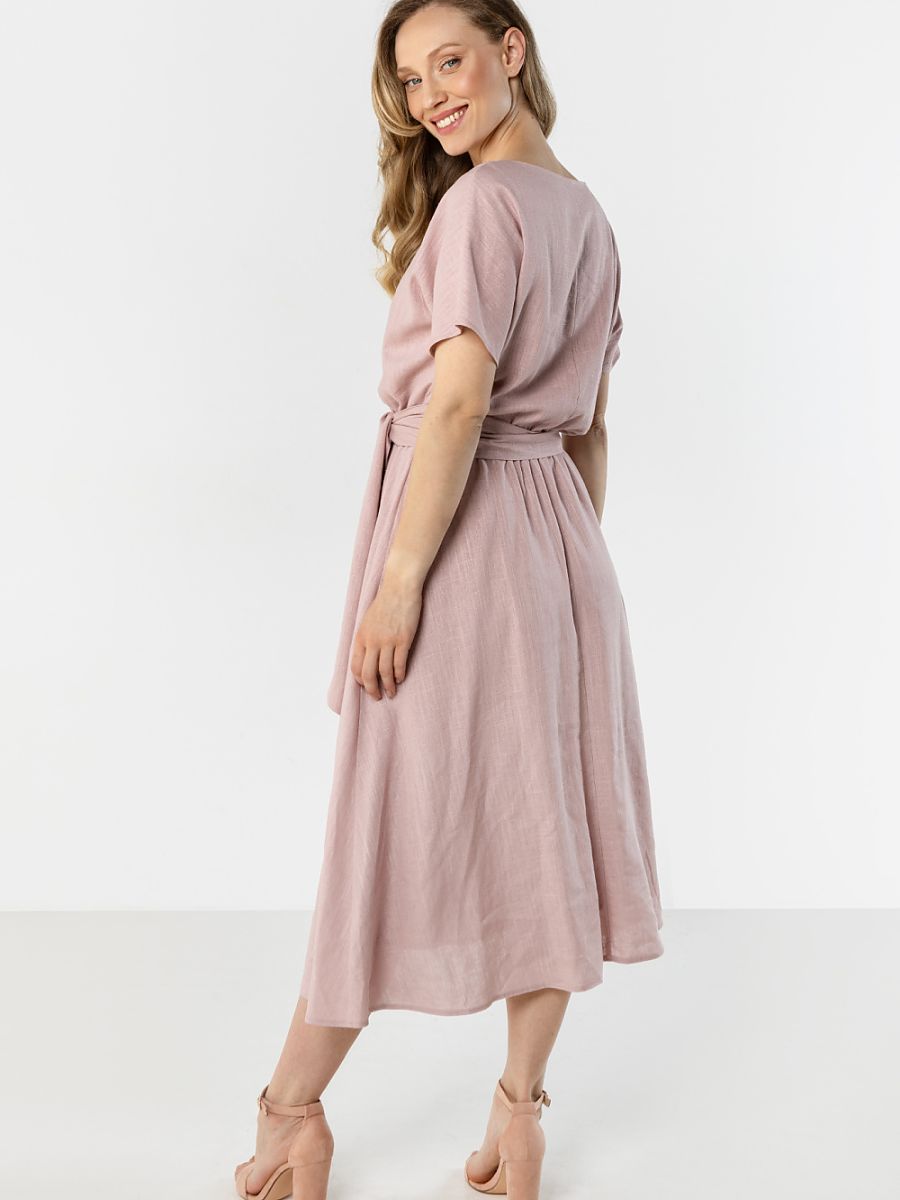 Robe midi Lou en lin, coloris rose poudré, photo 3