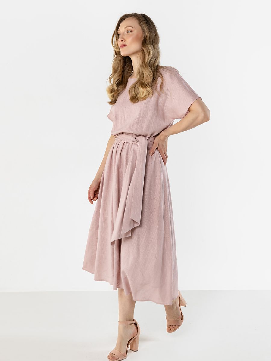 Robe midi Lou en lin, coloris rose poudré, photo 4