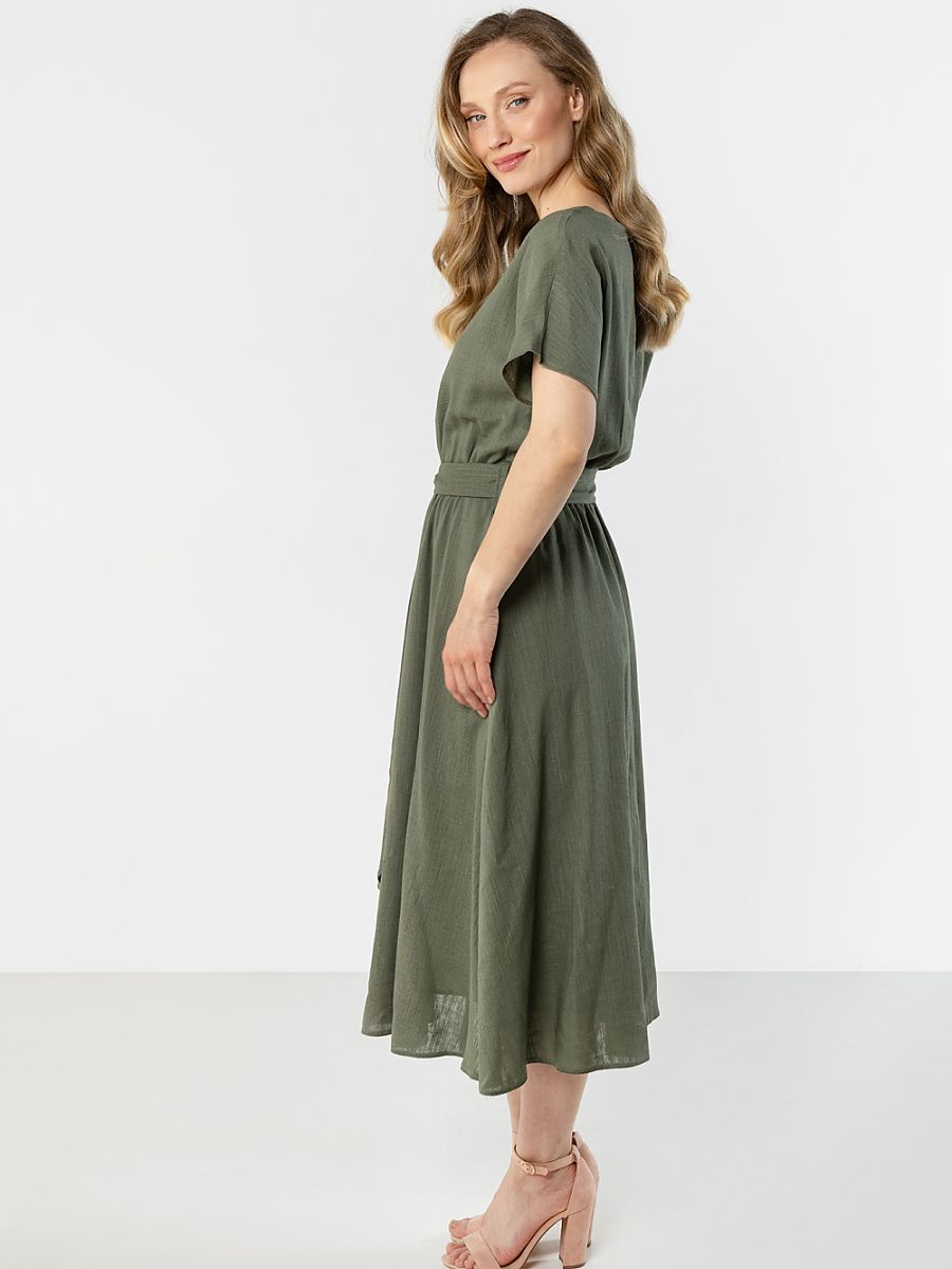 Robe midi Lou en lin, coloris vert sauge, photo 2