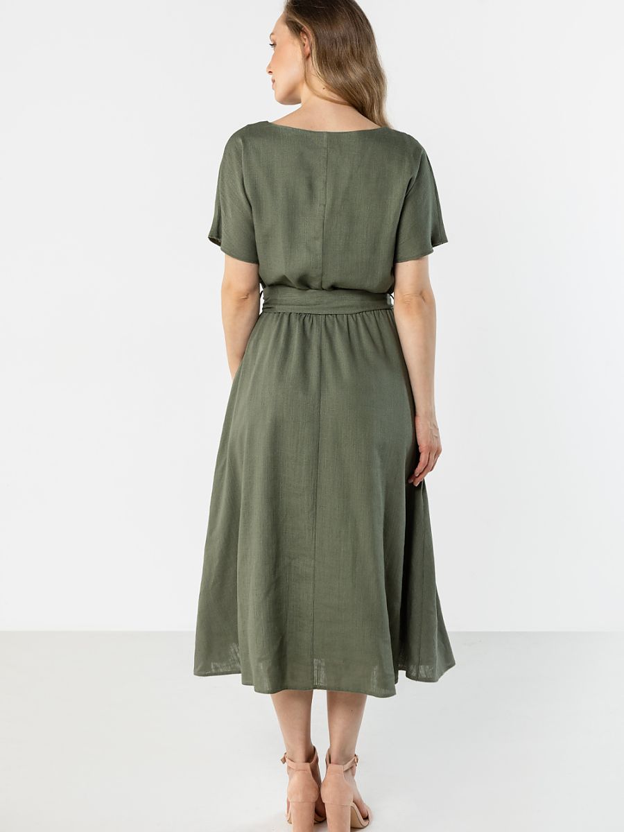 Robe midi Lou en lin, coloris vert sauge, photo 3
