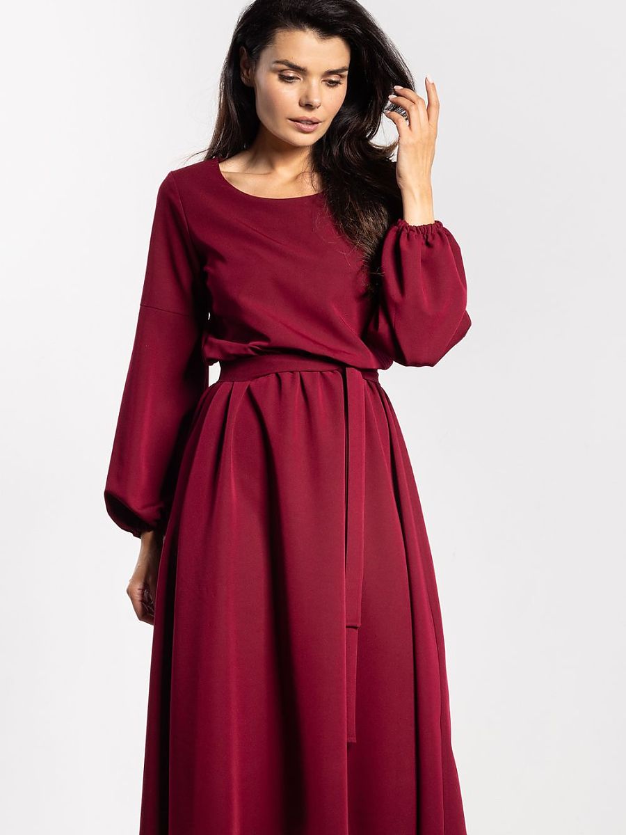 Robe midi Hortense ceinturée, coloris bordeaux, photo 1