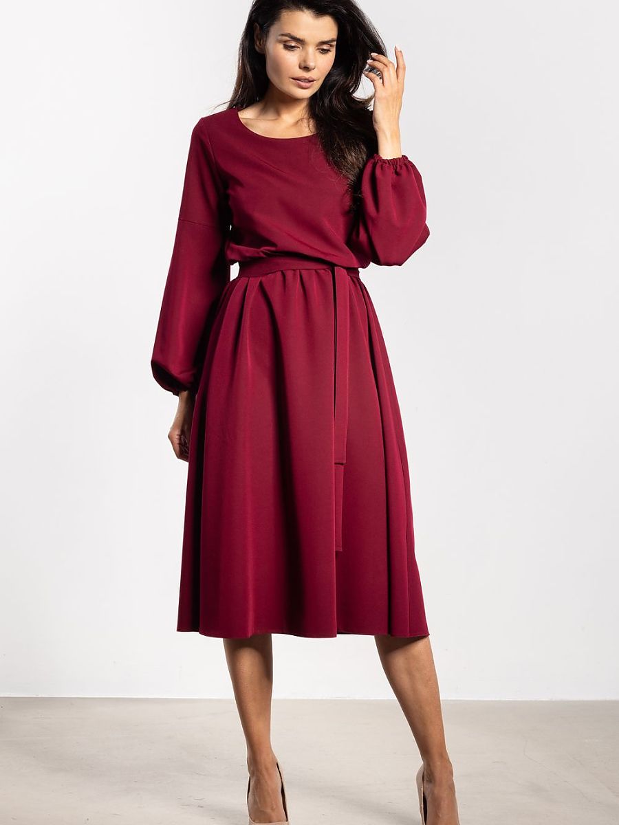 Robe midi Hortense ceinturée, coloris bordeaux, photo 2