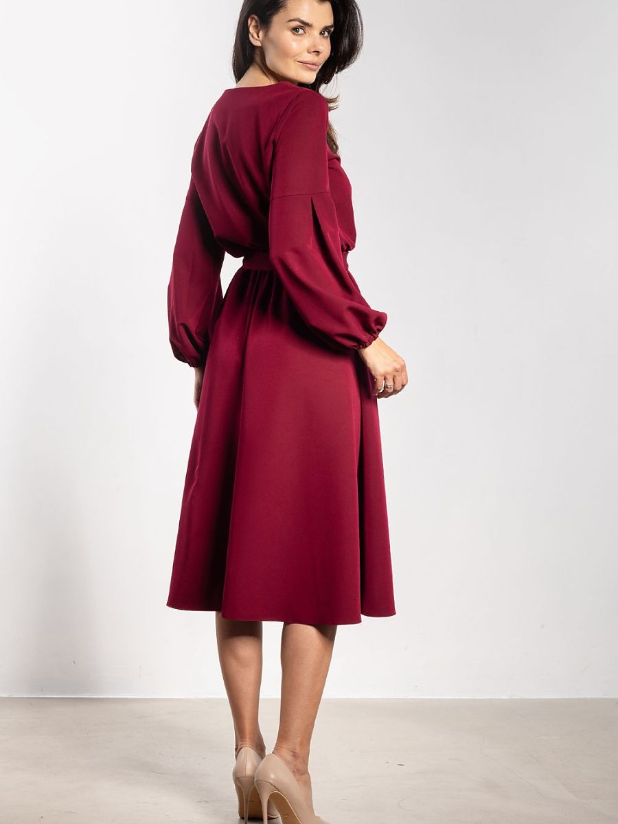 Robe midi Hortense ceinturée, coloris bordeaux, photo 3