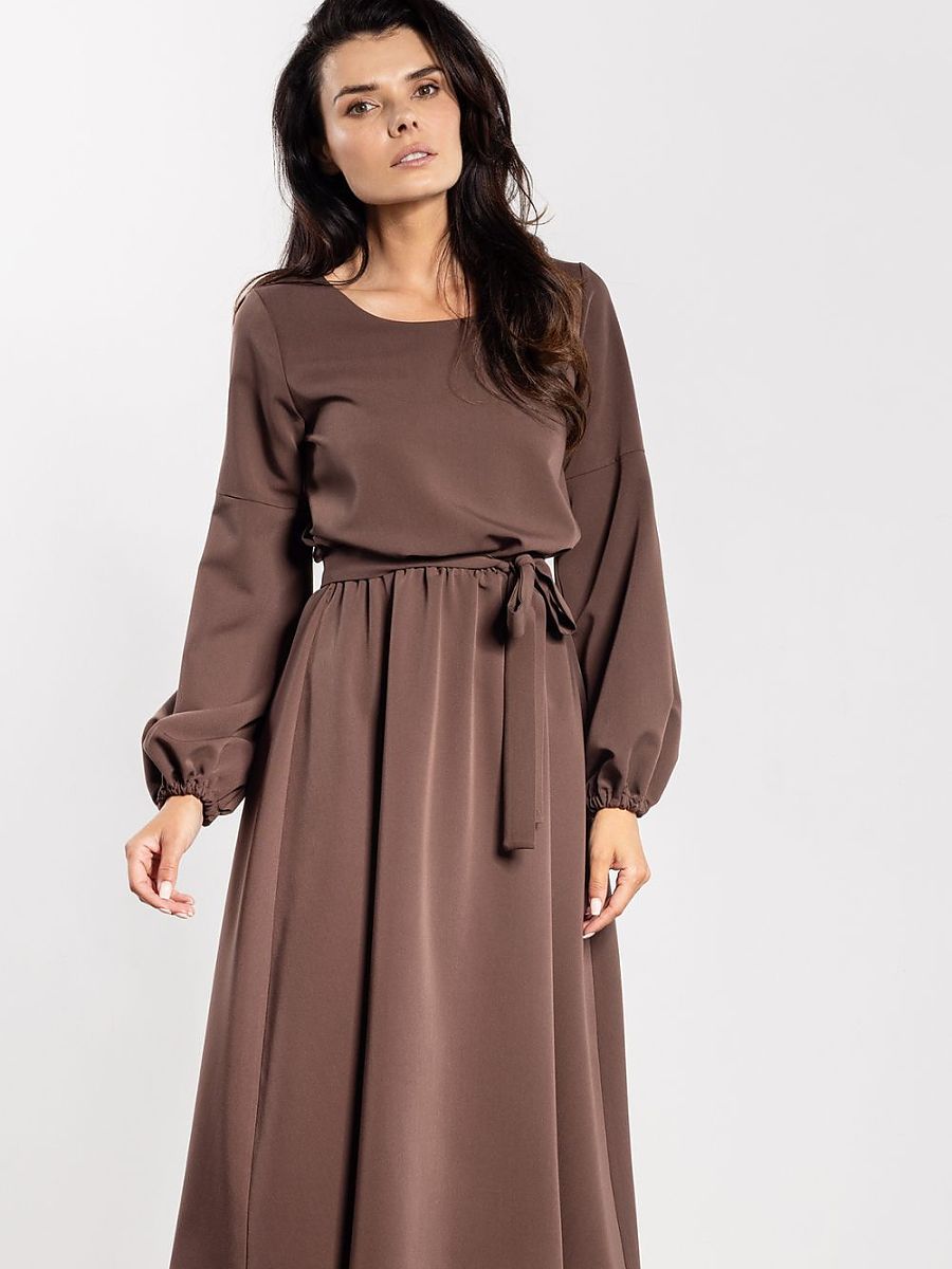 Robe midi Hortense ceinturée, coloris chocolat, photo 1