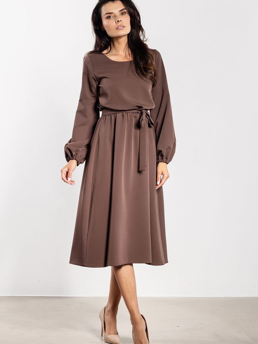 Robe midi Hortense ceinturée, coloris chocolat, photo 2