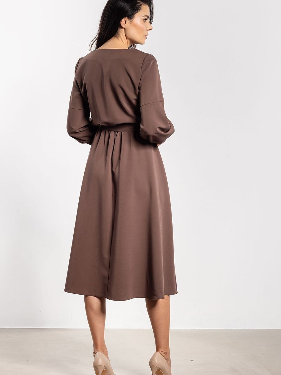 Robe midi Hortense ceinturée, coloris chocolat, photo 3