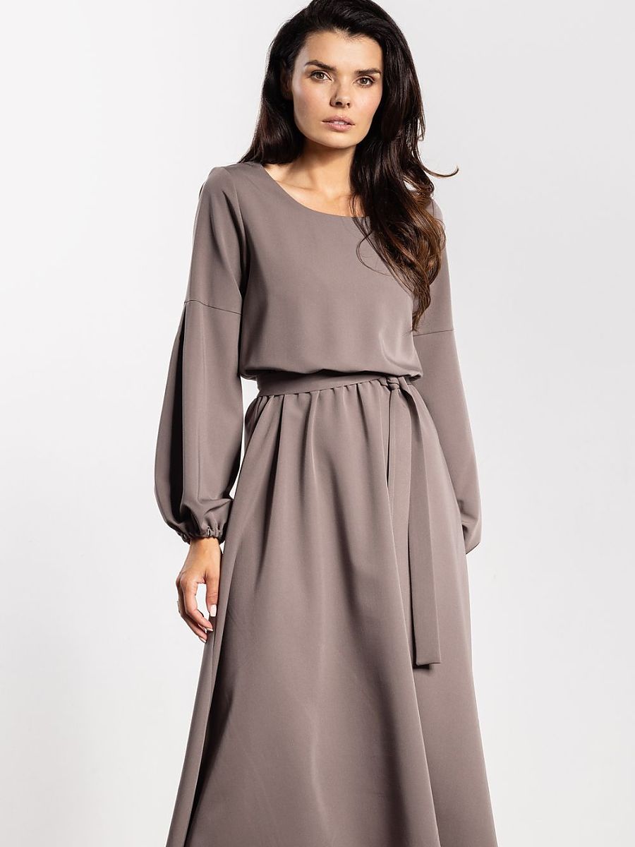 Robe midi Hortense ceinturée, coloris taupe, photo 1