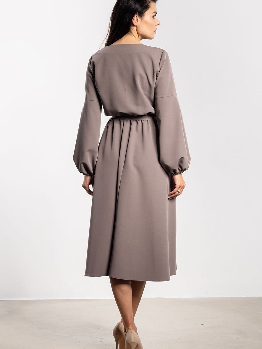 Robe midi Hortense ceinturée, coloris taupe, photo 3