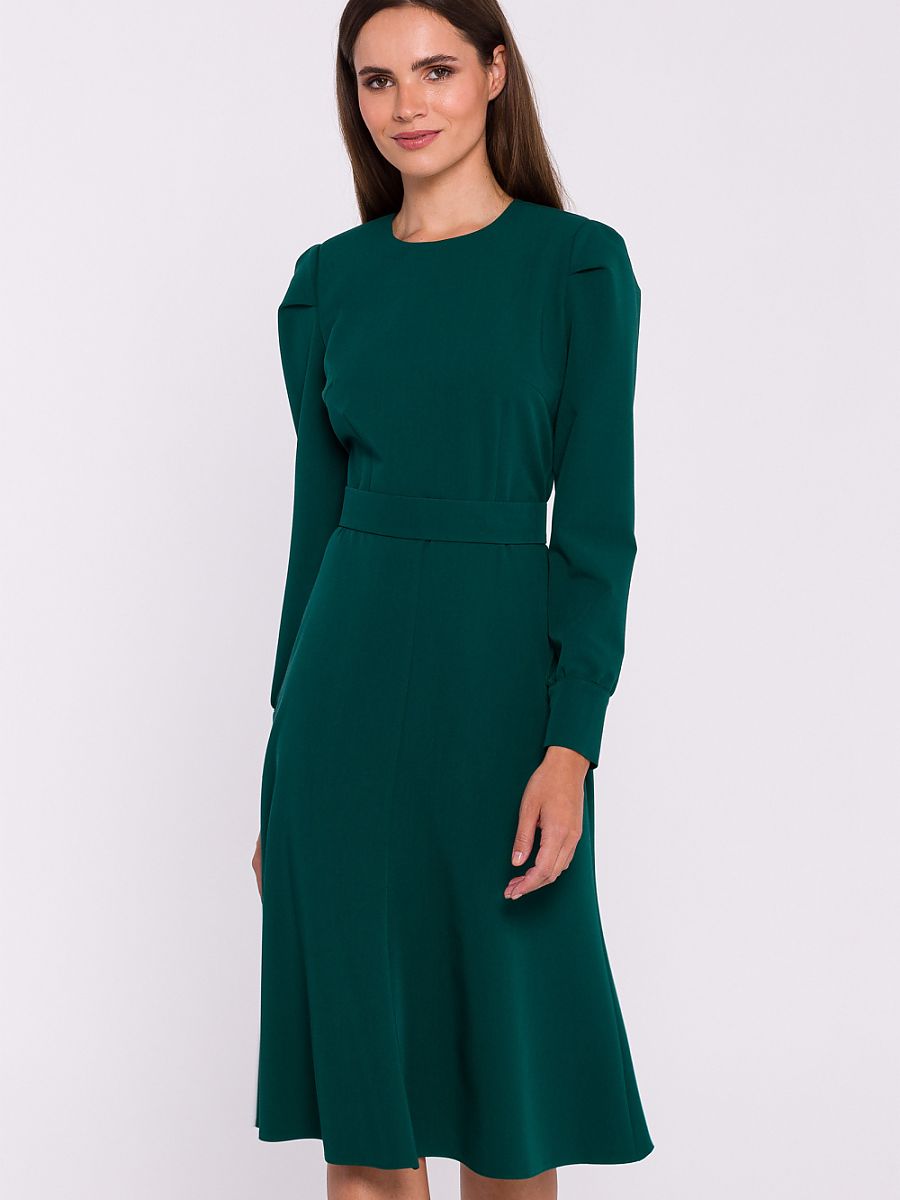 Robe midi Adèle ceinturée, coloris vert sapin, photo 1