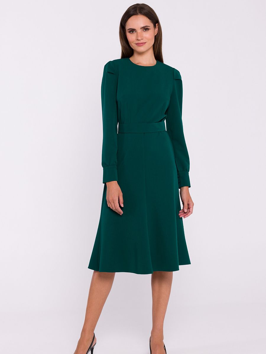 Robe midi Adèle ceinturée, coloris vert sapin, photo 2