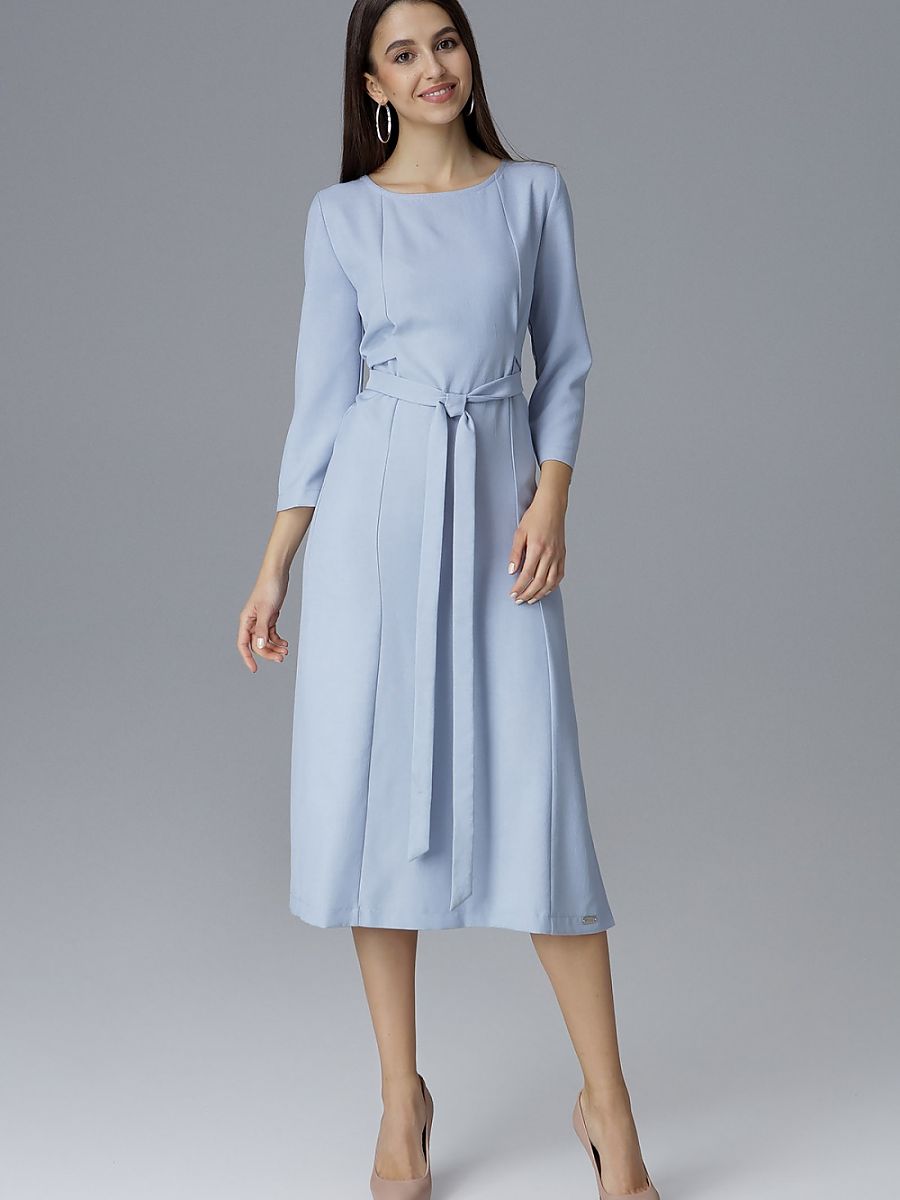Robe midi Pauline à nouer, coloris bleu ciel, photo 1