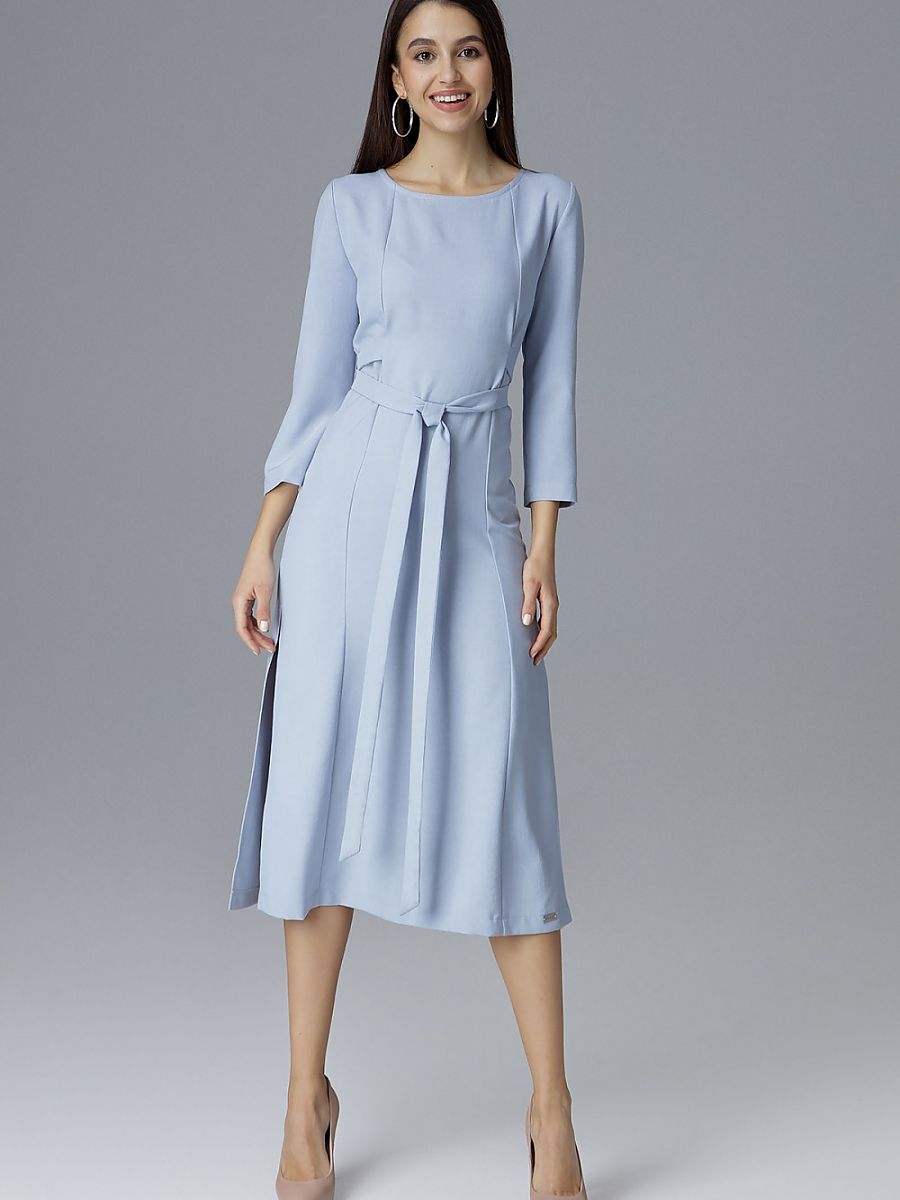 Robe midi Pauline à nouer, coloris bleu ciel, photo 2