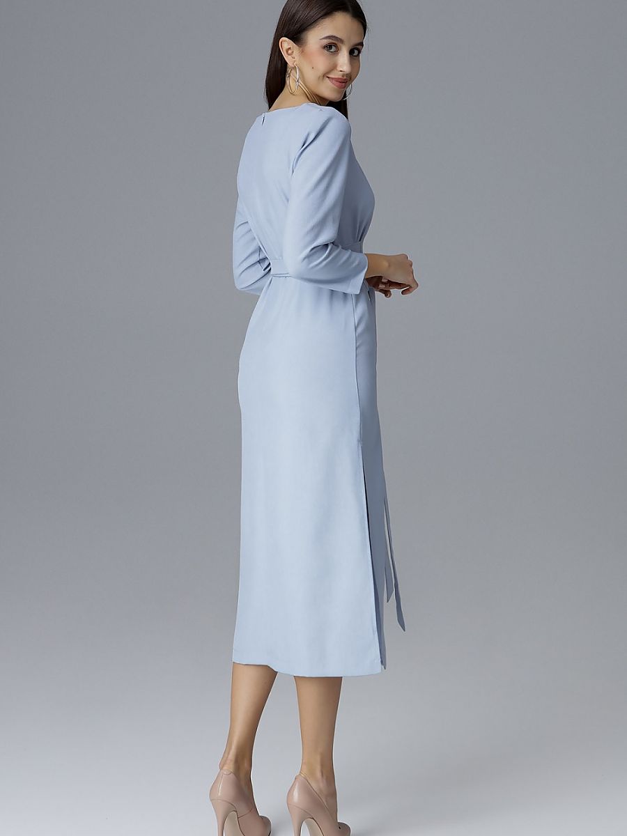 Robe midi Pauline à nouer, coloris bleu ciel, photo 3
