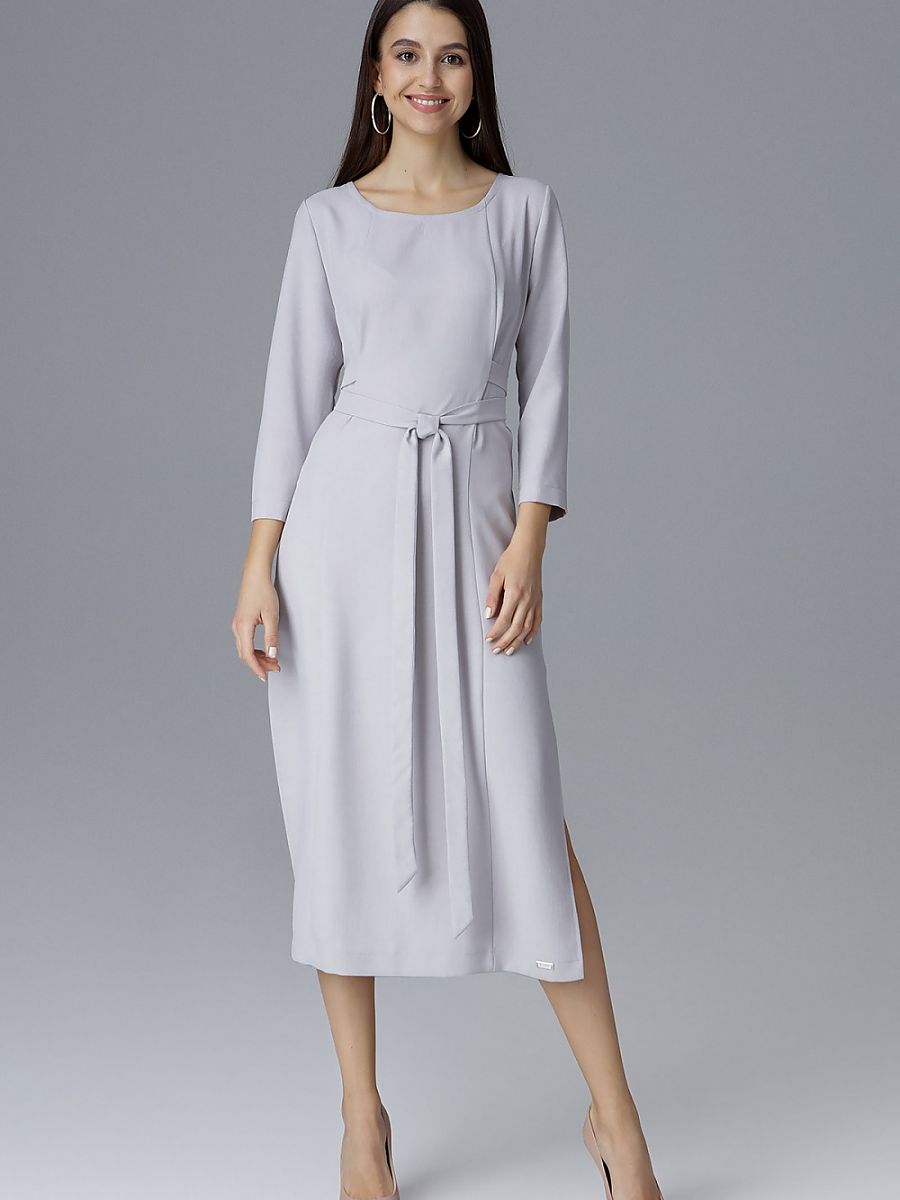 Robe midi Pauline à nouer, coloris gris perle, photo 1