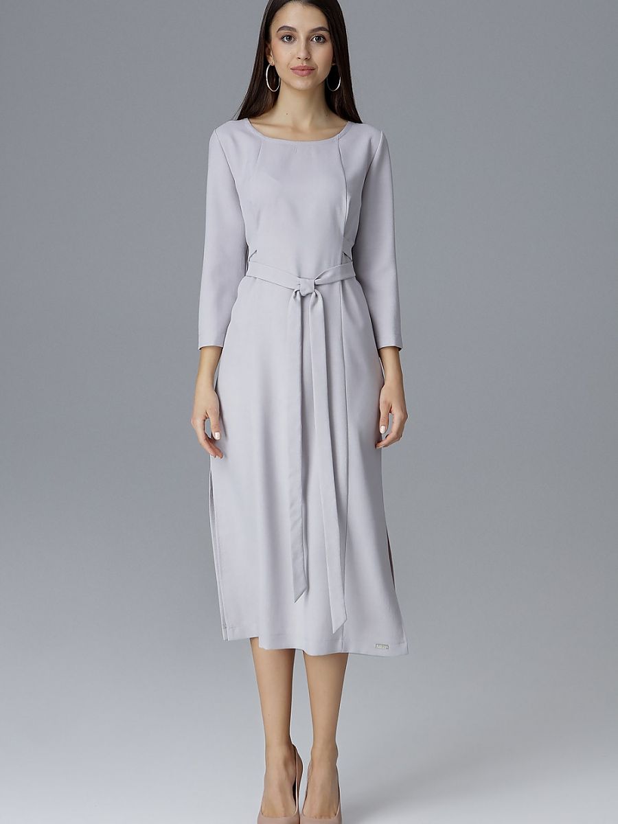 Robe midi Pauline à nouer, coloris gris perle, photo 2