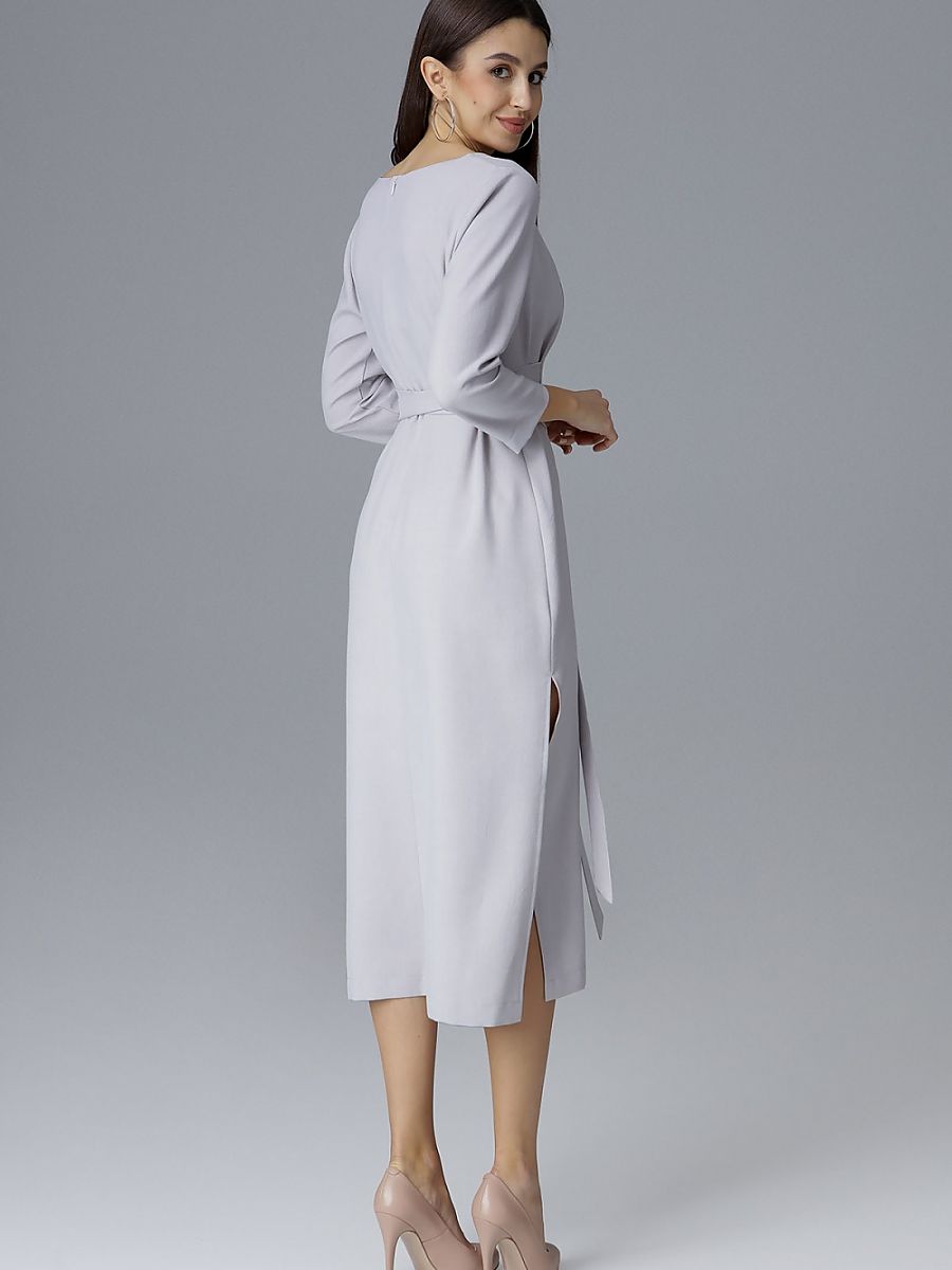 Robe midi Pauline à nouer, coloris gris perle, photo 3