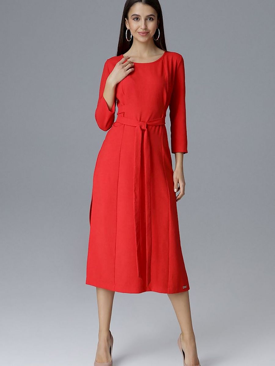 Robe midi Pauline à nouer, coloris rouge, photo 1