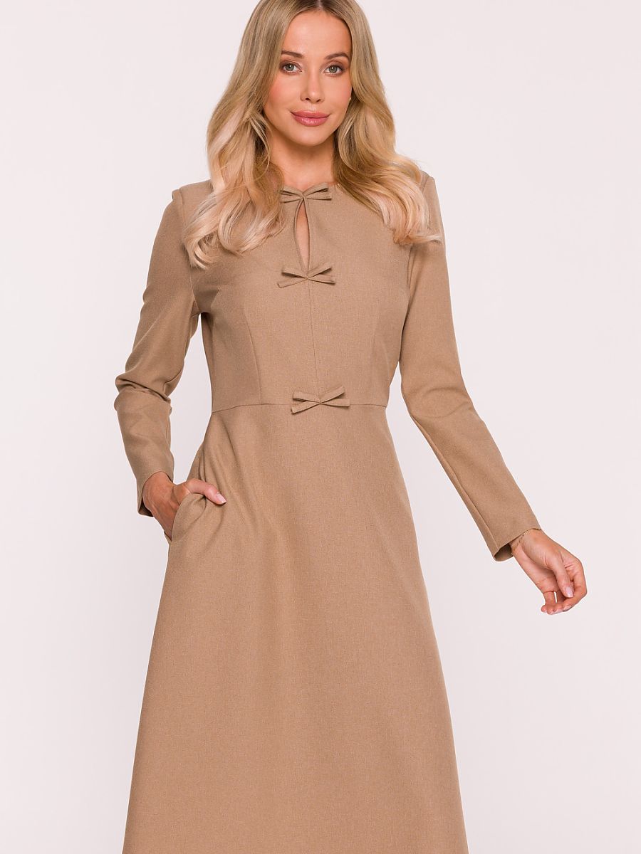 Robe midi Valentine à nœuds, coloris camel, photo 1