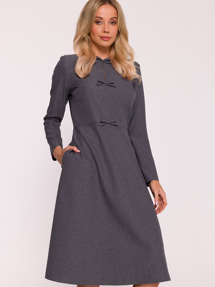 Robe midi Valentine à nœuds, coloris gris anthracite, photo 1