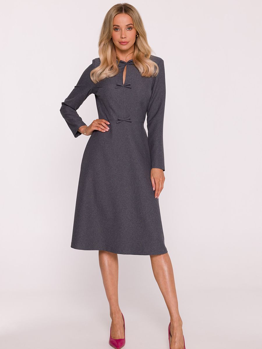 Robe midi Valentine à nœuds, coloris gris anthracite, photo 2