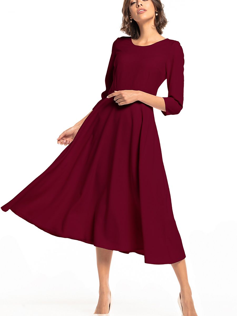 Robe midi Rose patineuse, coloris bordeaux, photo 1