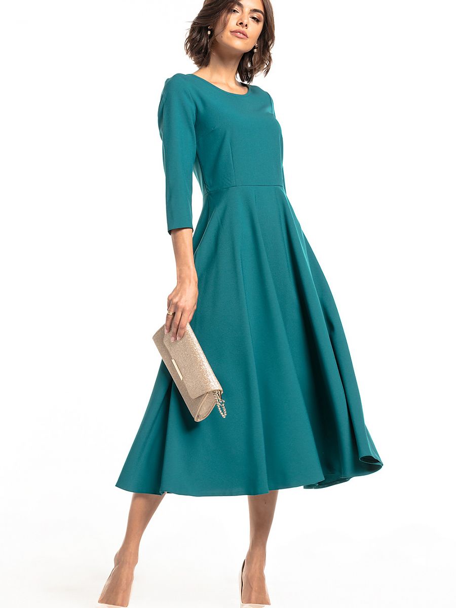 Robe midi Rose patineuse, coloris vert canard, photo 1