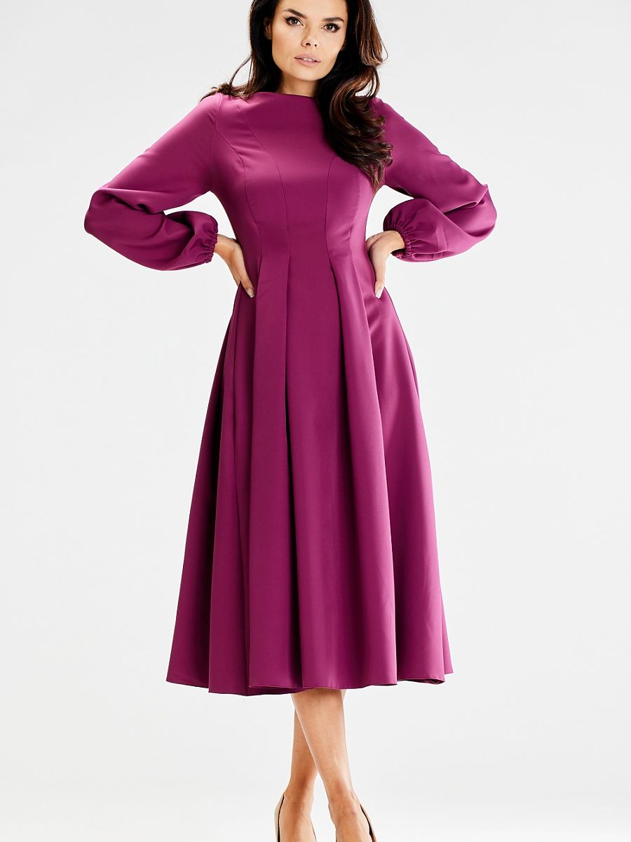 Robe midi Clémence plissée, coloris prune, photo 1