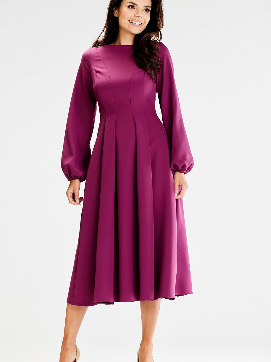 Robe midi Clémence plissée, coloris prune, photo 2