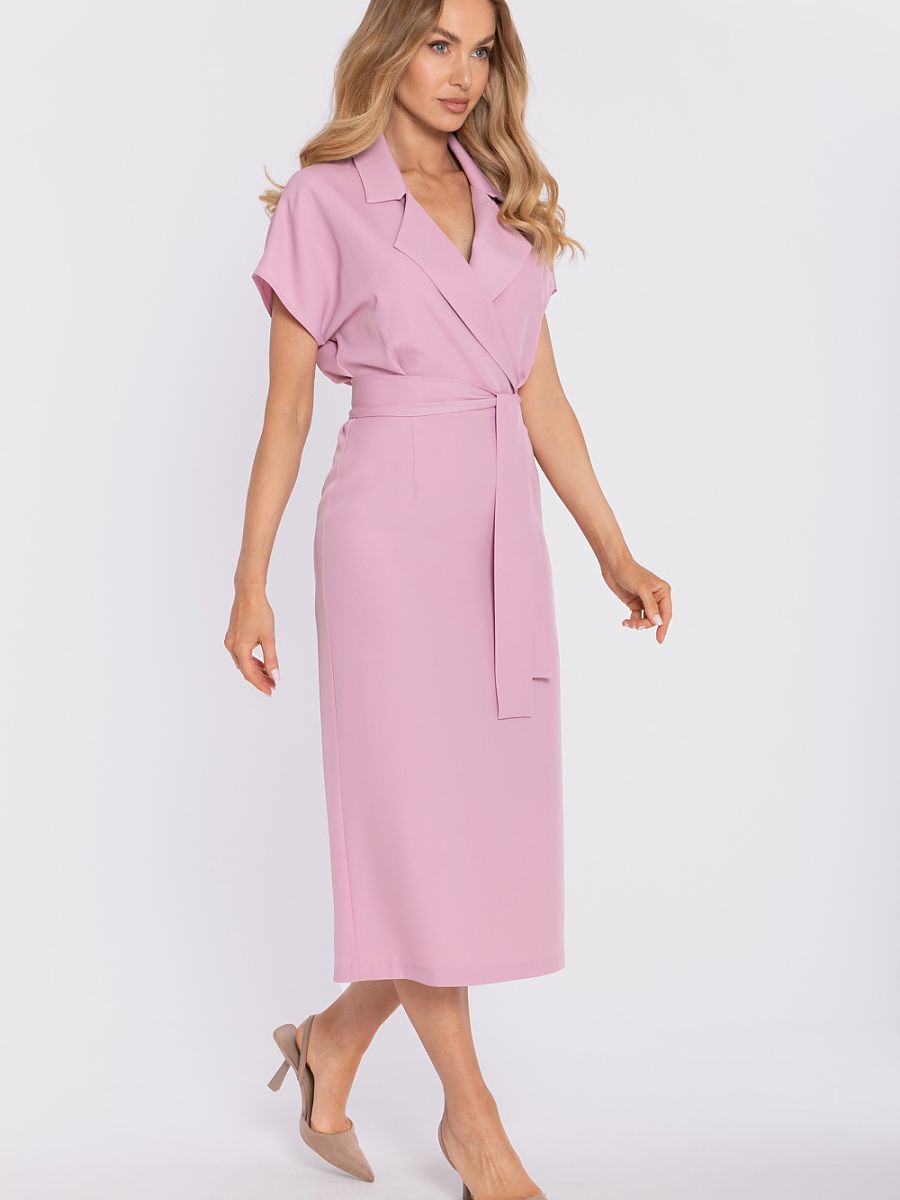 Robe midi portefeuille Cécile, coloris rose poudré, photo 2