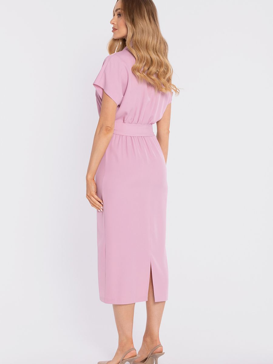 Robe midi portefeuille Cécile, coloris rose poudré, photo 3