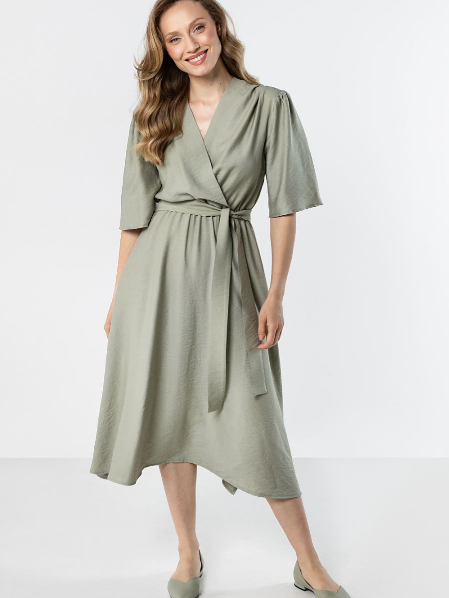 Robe midi portefeuille Alice, coloris vert sauge, photo 1