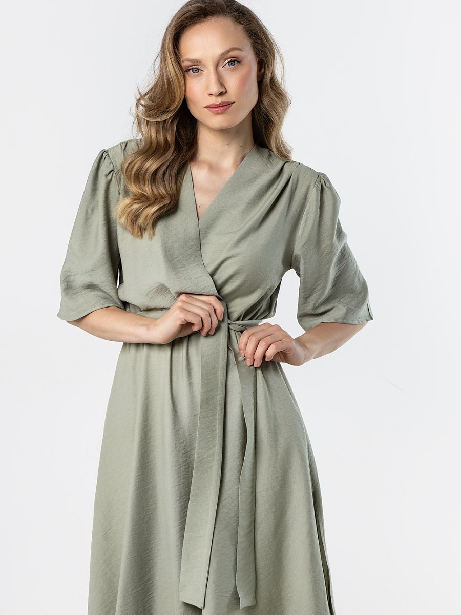 Robe midi portefeuille Alice, coloris vert sauge, photo 2