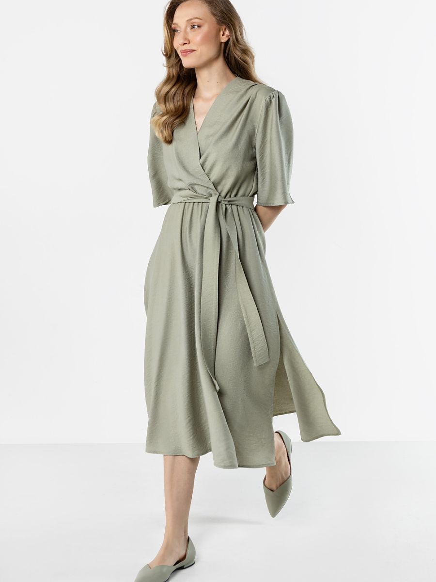 Robe midi portefeuille Alice, coloris vert sauge, photo 3