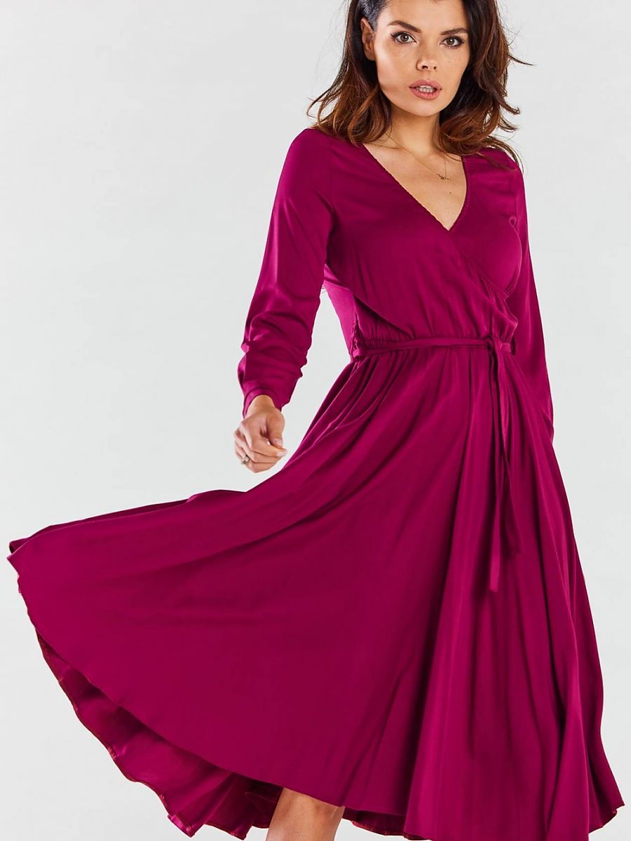 Robe midi Juliette portefeuille, coloris framboise, photo 1
