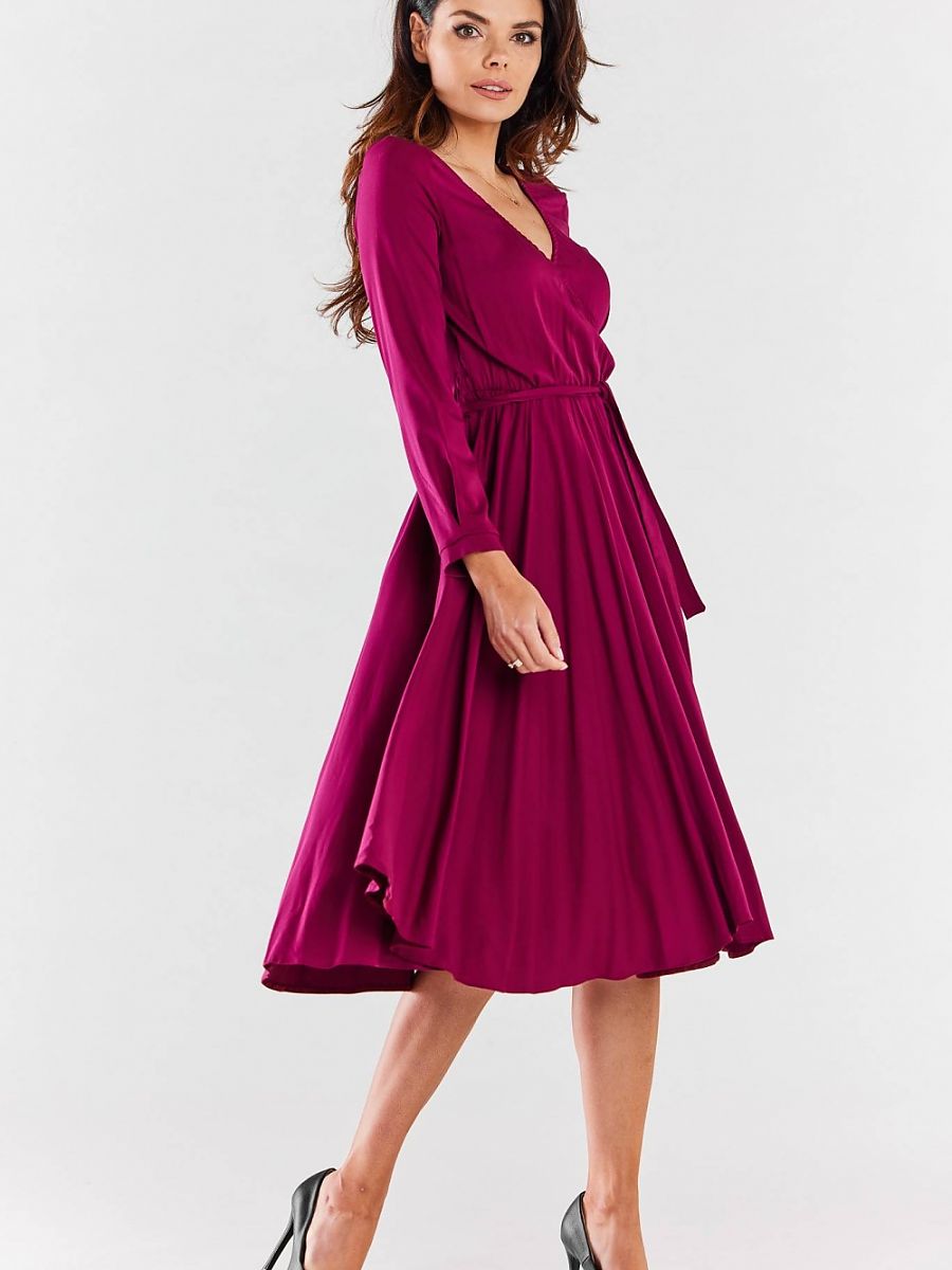 Robe midi Juliette portefeuille, coloris framboise, photo 2